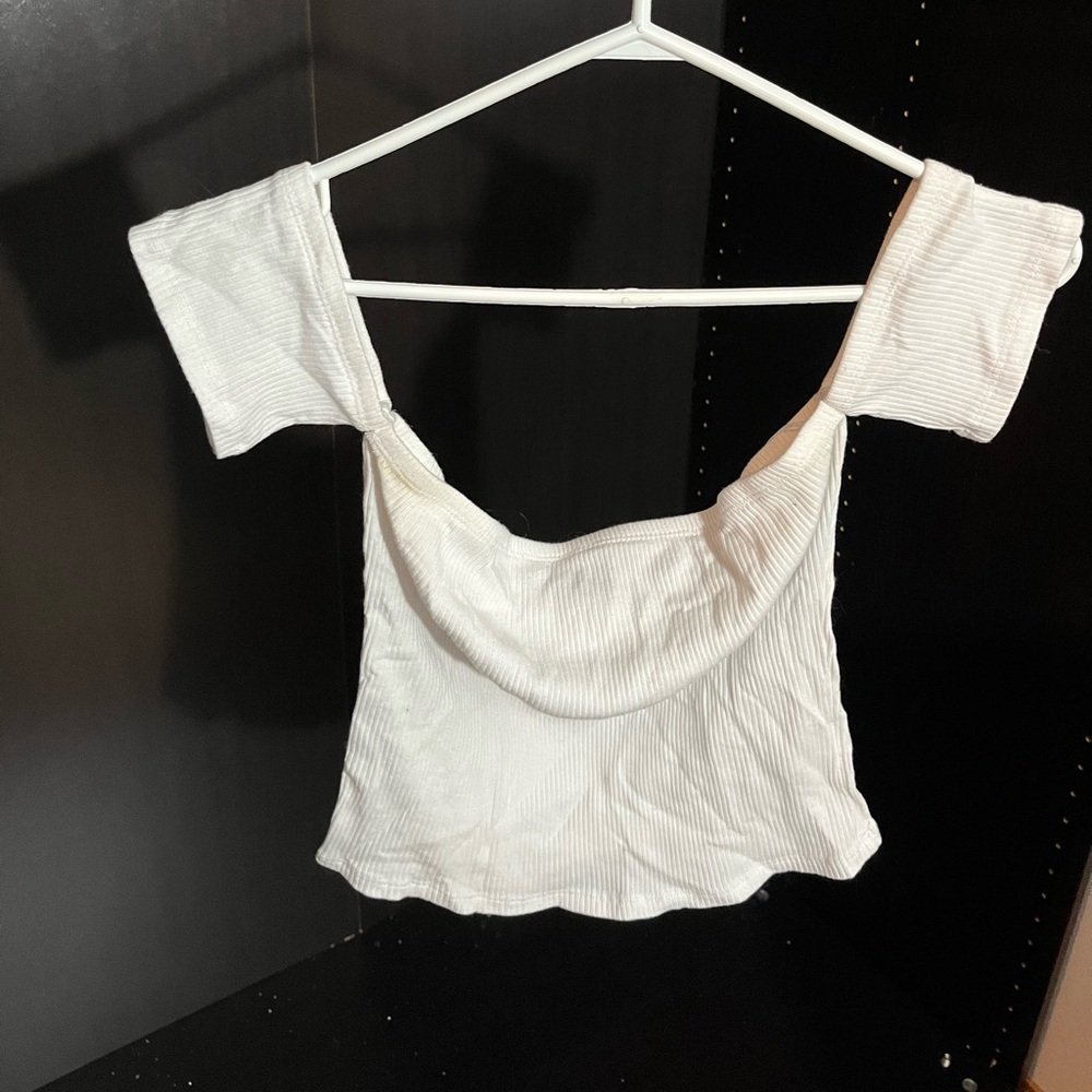White Off-Shoulder Cropped Tee